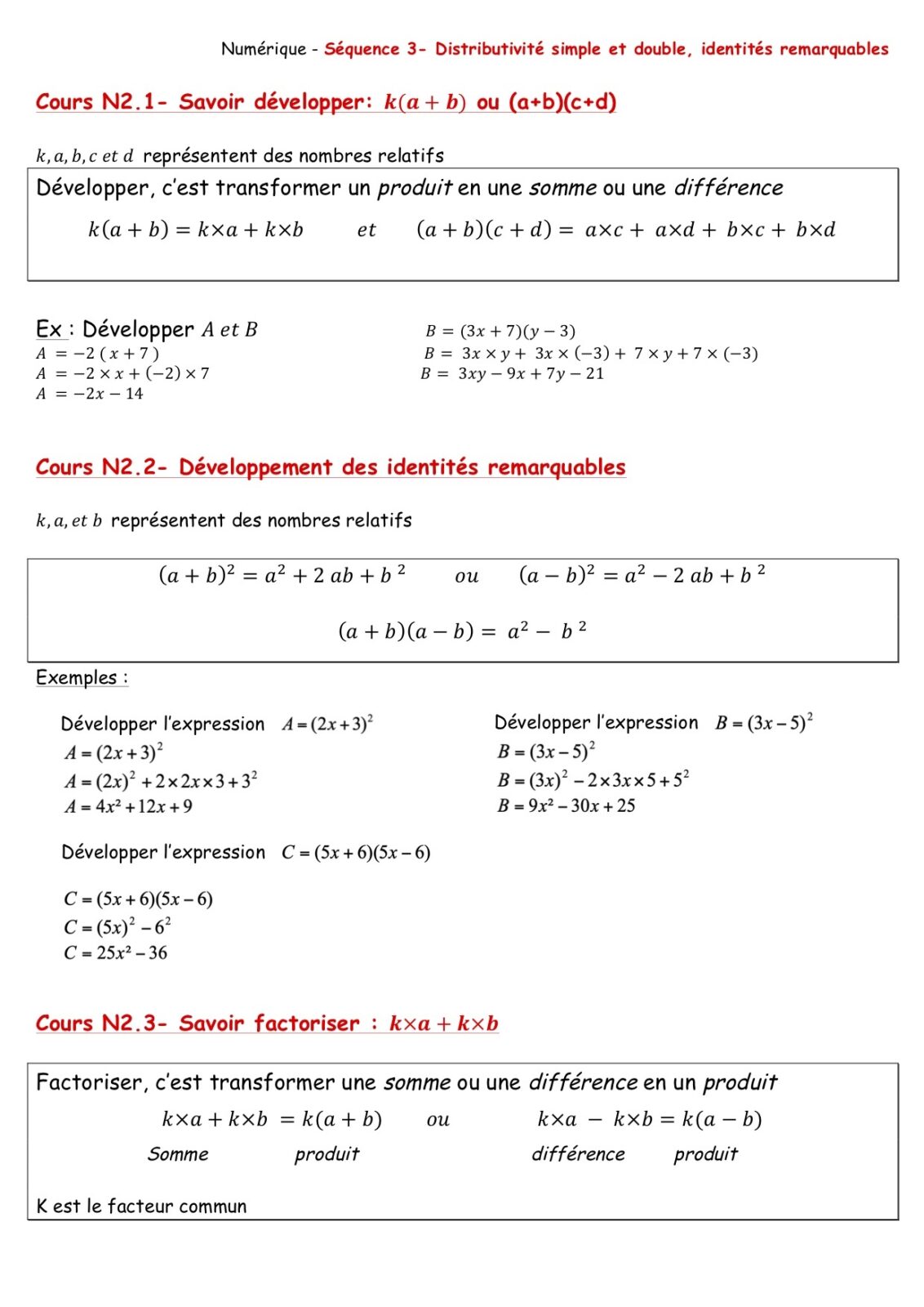 D Veloppement Factorisation Et Identit S Remarquables Me Math Matiques