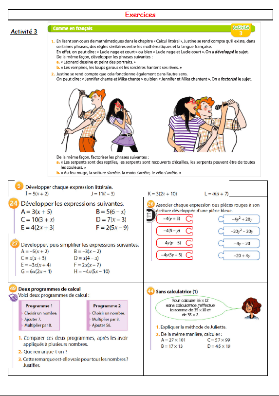 4e Distributivite Plan De Travail Maths A La Maison