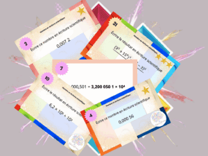 cartes autocorrectives pour apprendre à transformer des nombres en écriture scientifique