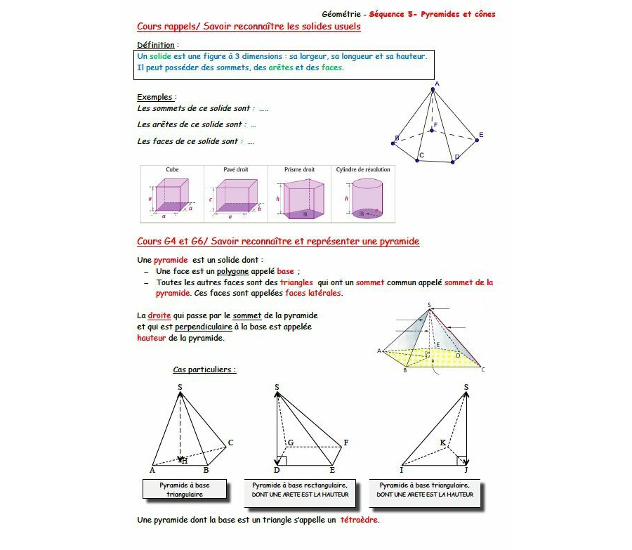 4è - Solides-pyramide et cone: cours