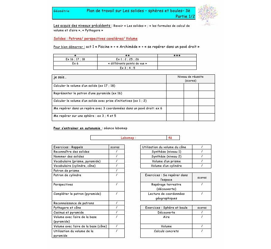 3e - Solides et volumes: Plan de travail