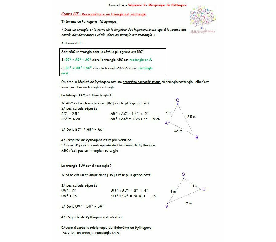 4è - Pythagore reciproque: cours