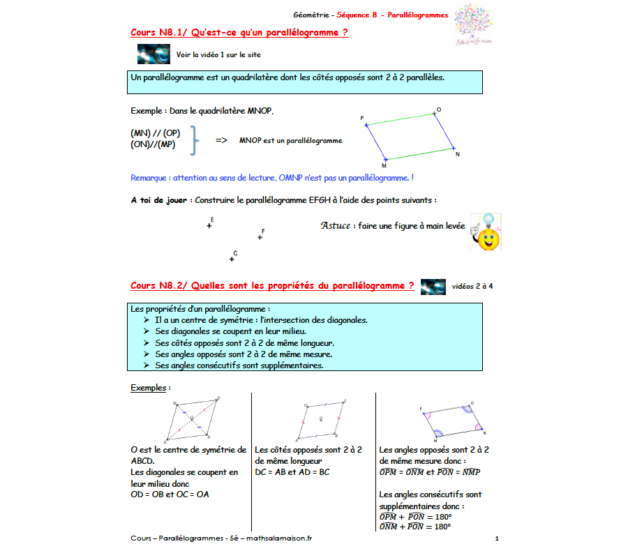 5è - Parallélogrammes: cours