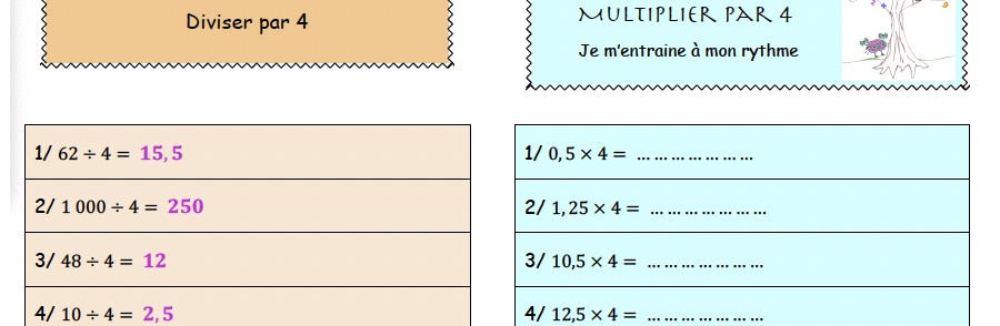 6e automatisme: Multiplier par 4 et diviser par 4