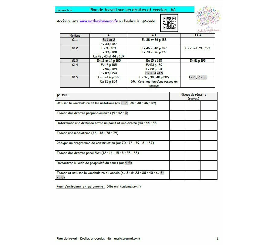 6è - Droites et cercles: Plan de travail