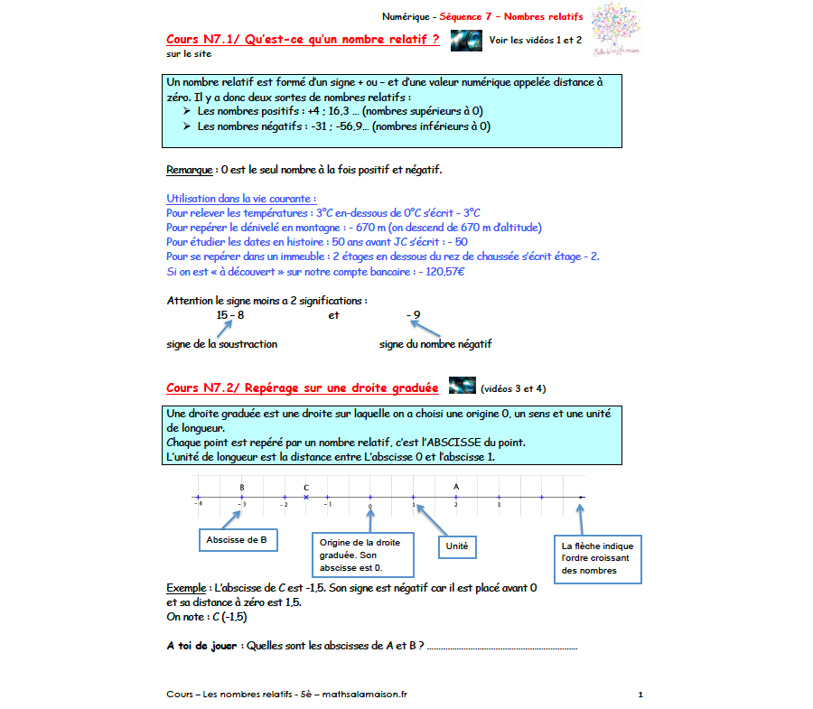 5è - Nombres relatifs: cours