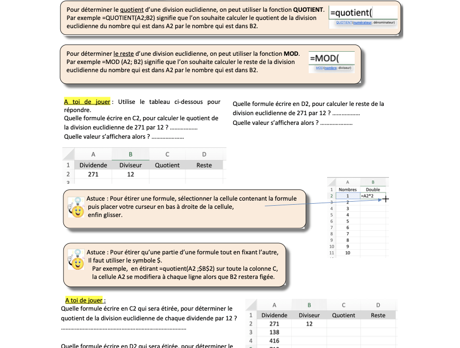 Fiche synthèse utilisation d'un tableur niveau 2