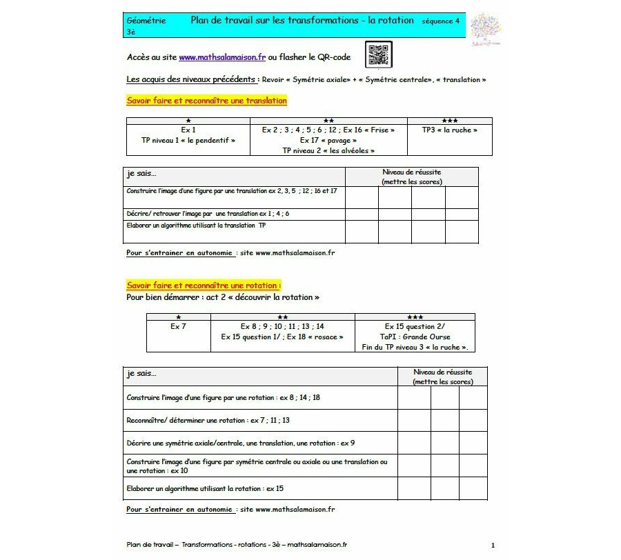 3e - Translation rotation: Plan de travail