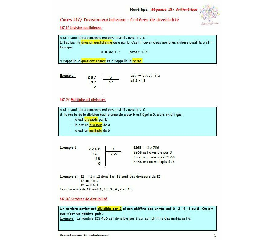 3è - Arithmétique: cours
