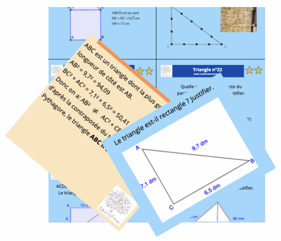 cartes autocorrectives - Pythagore - théorème - réciproque et contraposée