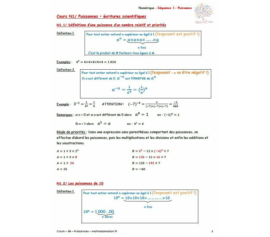 3è - Puissance d'un nombre: cours