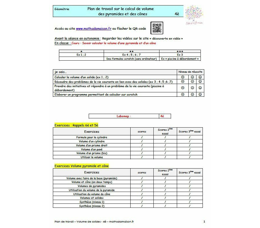 4e - Solides pyramide et cones: Plan de travail