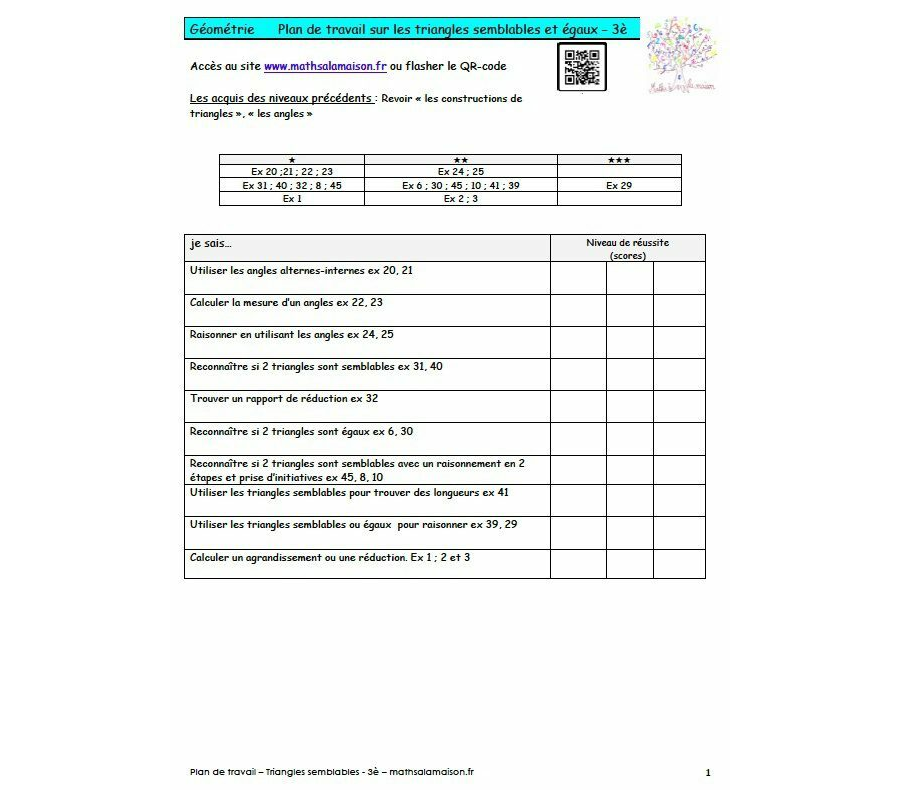 3e - Triangles semblables: Plan de travail