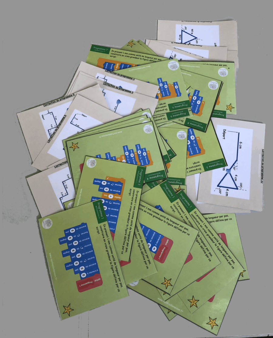 jeu de cartes scratch pour tracer en vraie grandeur un déplacement - cycles 3 et 4