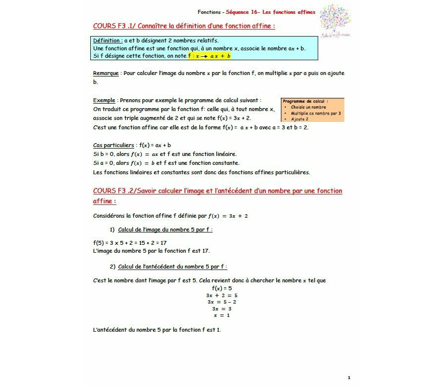 3è - Fonctions affines: cours