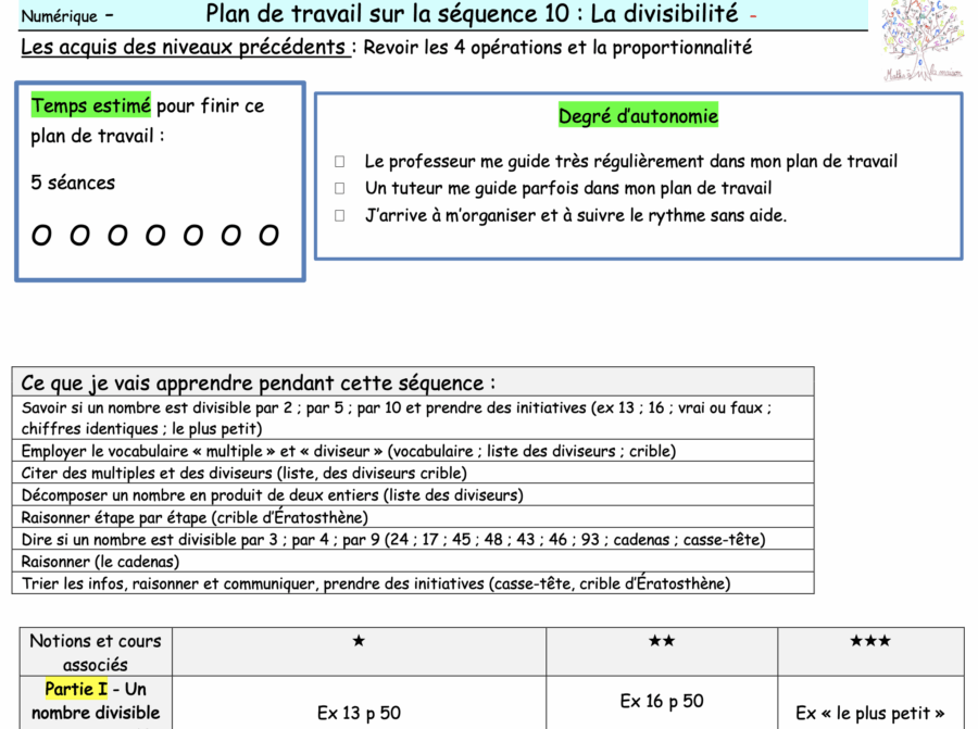 6è - Divisibilité: Plan de travail