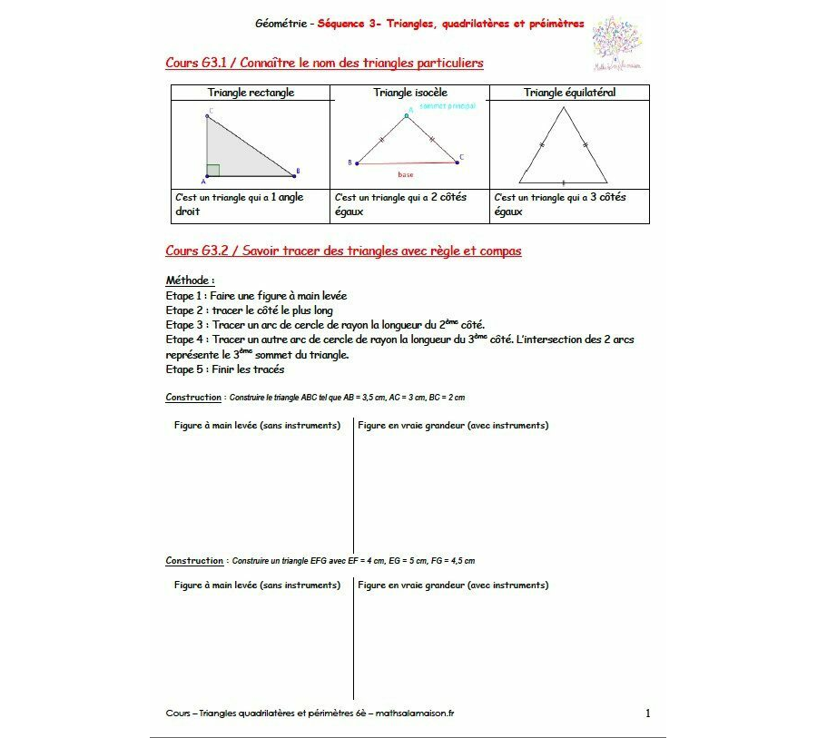 6è - Triangles quadrilatères et périmètres: cours