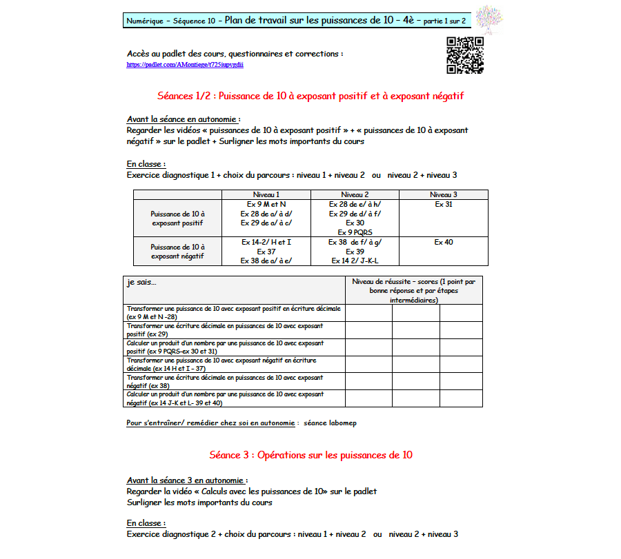 4e - Puissances de 10: Plan de travail