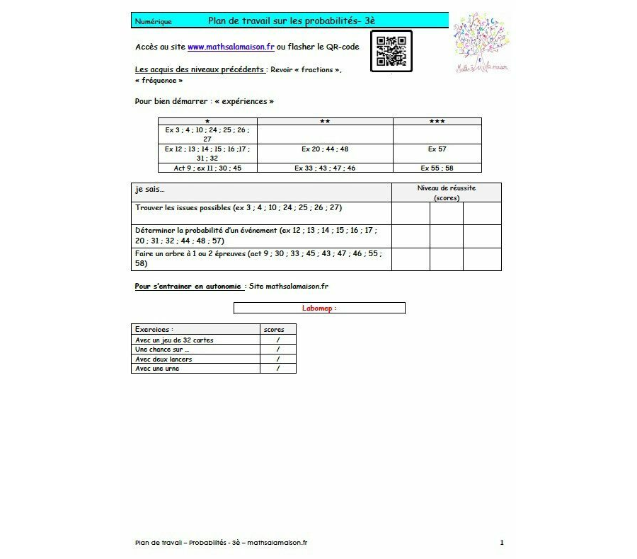 3e - Probabilités: Plan de travail
