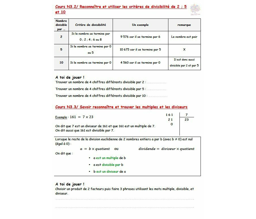 6è - Divisibilité: cours