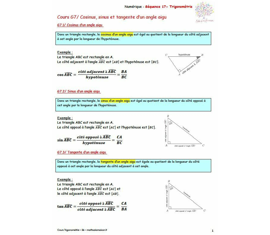 3è - Trigonométrie: cours