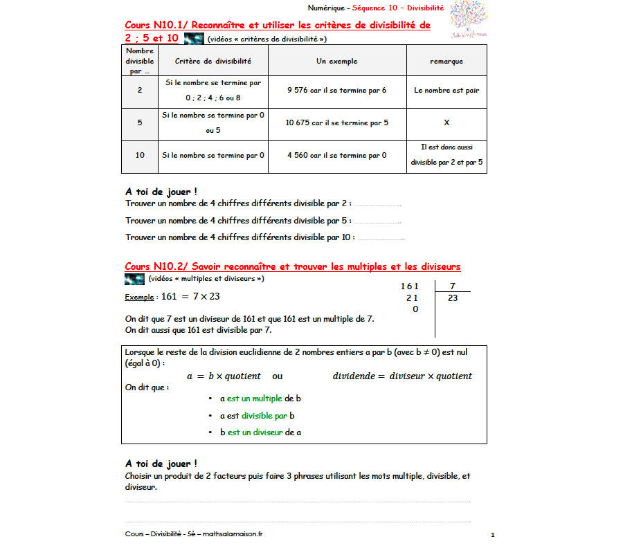 5è - Divisibilité: cours