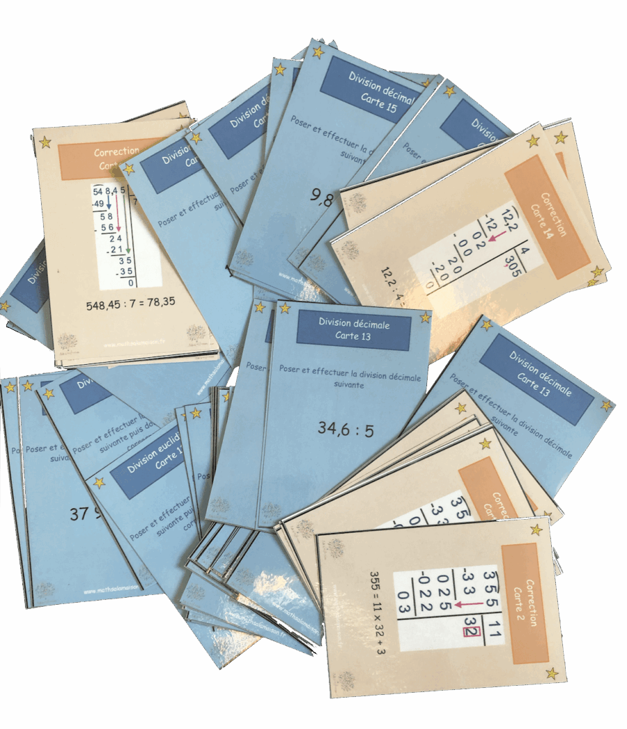 cartes autocorrectives - Divisions euclidiennes et décimales - Niveaux 2 et 3