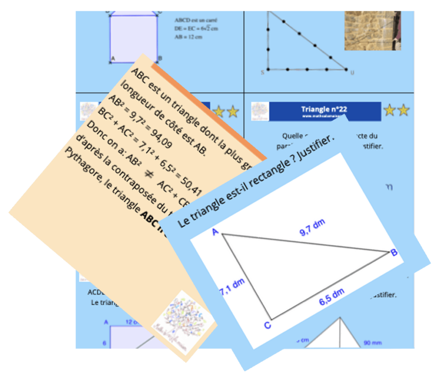 cartes autocorrectives - Pythagore - théorème - réciproque et contraposée